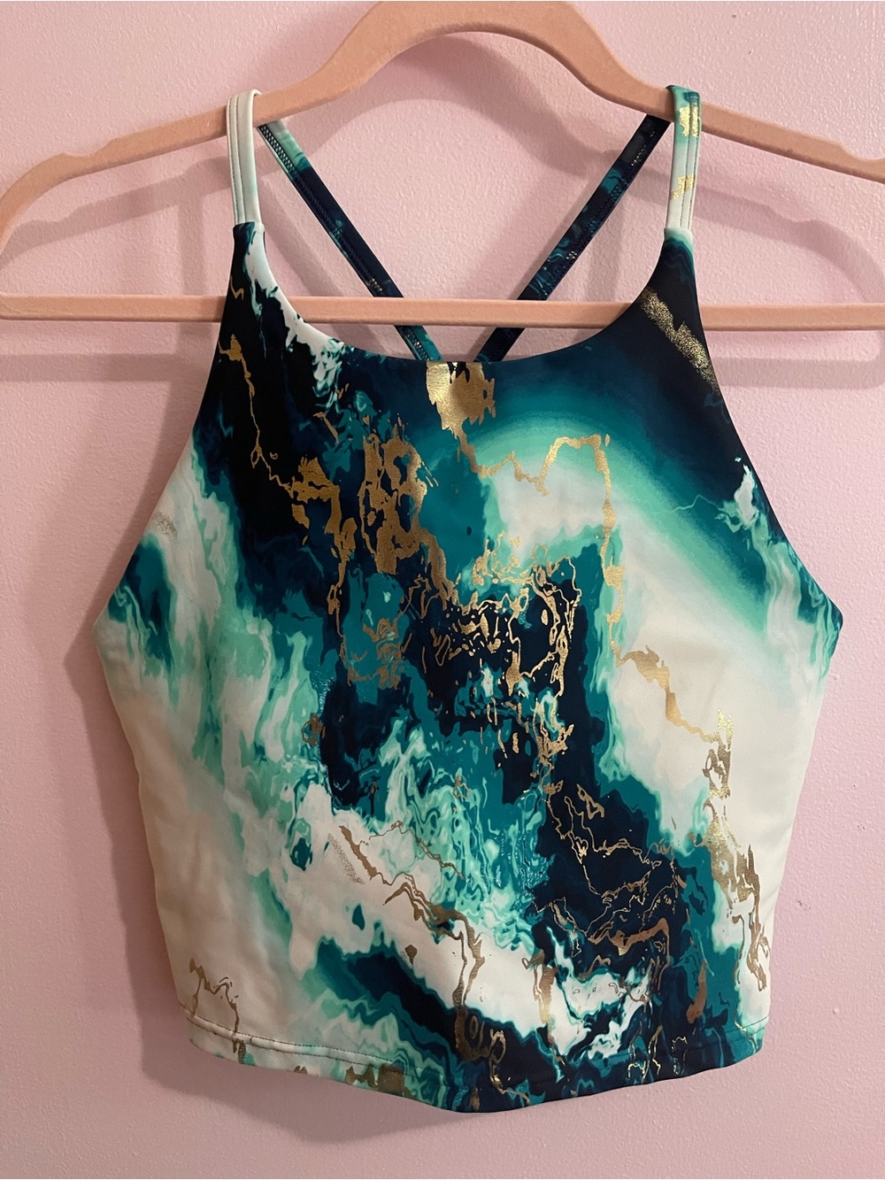 Teal Marble-Print Athletic Tank Top